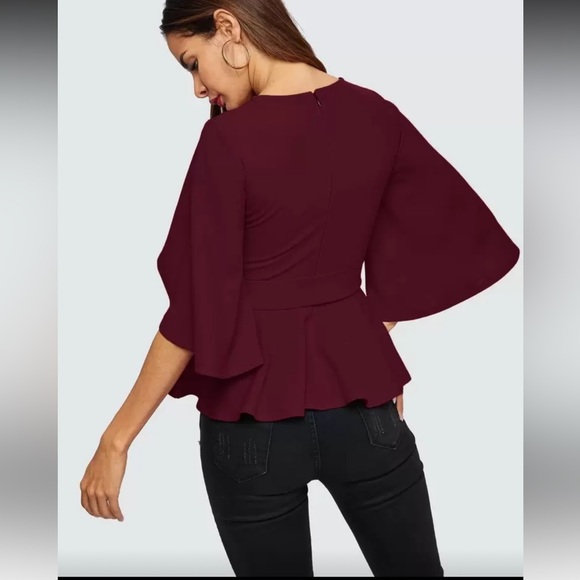 [Shein] Red Peplum Bell Sleeve Top - Picture 2 of 8